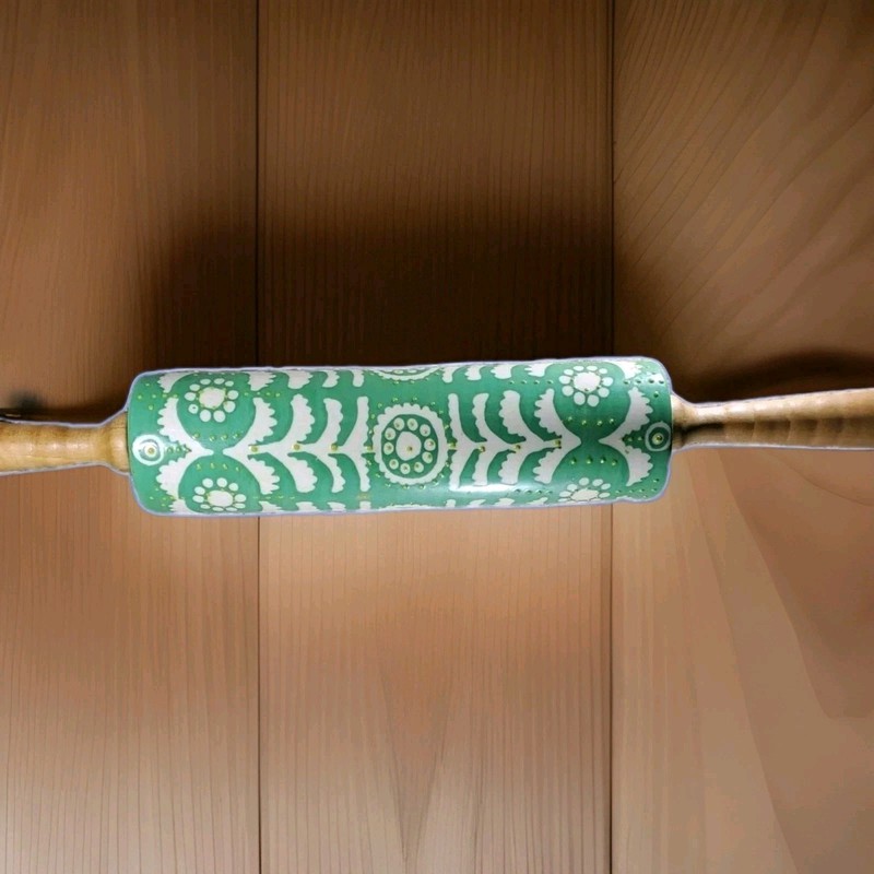 Anthropologie Rolling Pin Porcelain Wood Brentanella Beautiful Pattern