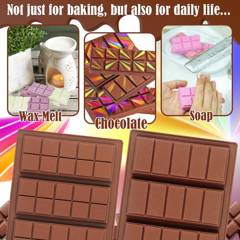 2 PCS Holographic Silicone Chocolate Molds, 2 Shapes, Bar, Baking, Wax Melt gallery
