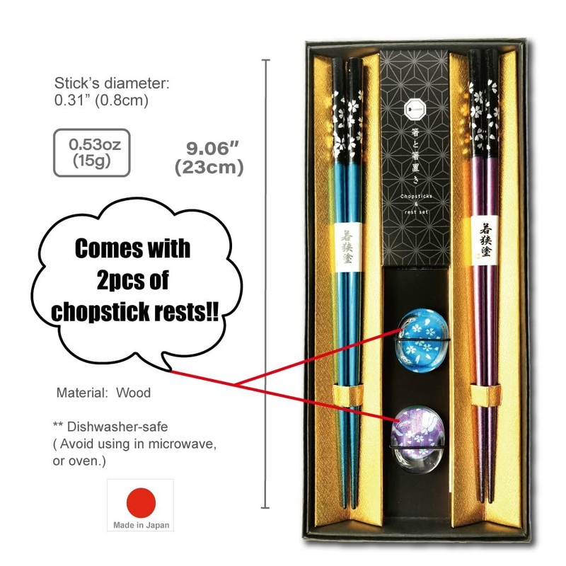 Premium Japanese Chopsticks Reusable with Chopsticks Rest Set of 2 Pairs[ Mad... gallery