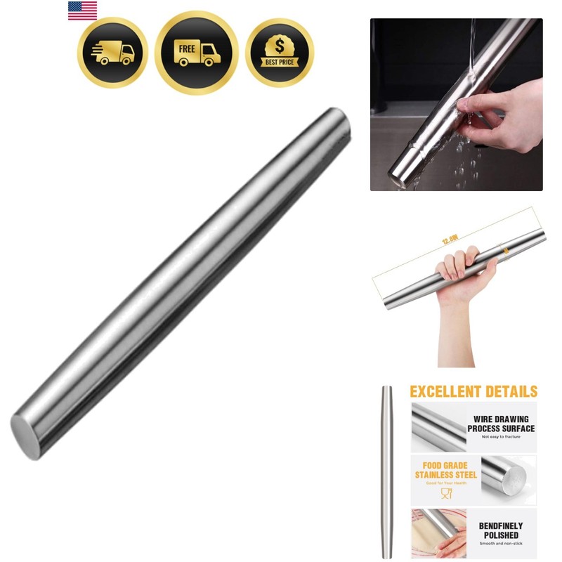 Stainless Steel Rolling Pin for Baking Pastry Pizza Cookies 12.8in