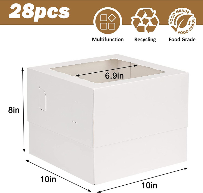 28Pcs Cake Boxes 10X10X8 Inch White Bakery Boxes with Window gallery