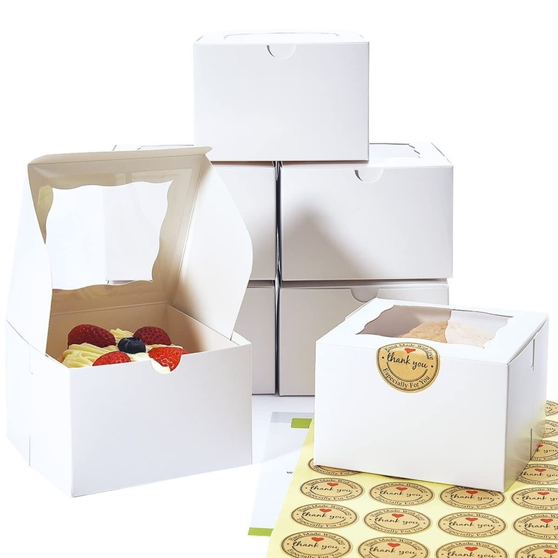 Cookie Boxes With Window 4.5×4.5×3 Inch White Bakery Mini Treat 50 PCS Set