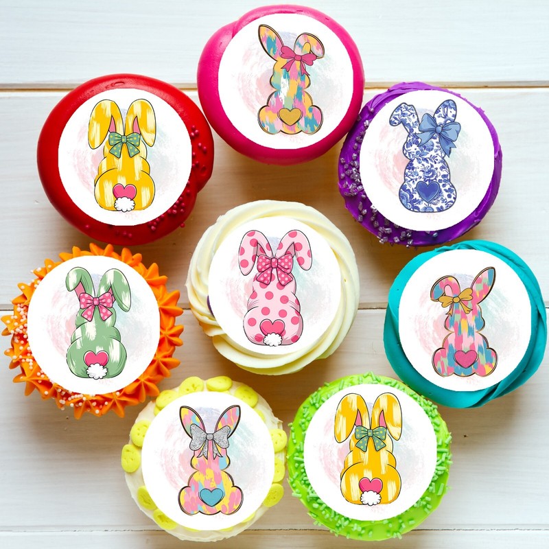 Happy Easter Bunny Bunnies Pre-cut Edible Cupcake or Cookie Toppers