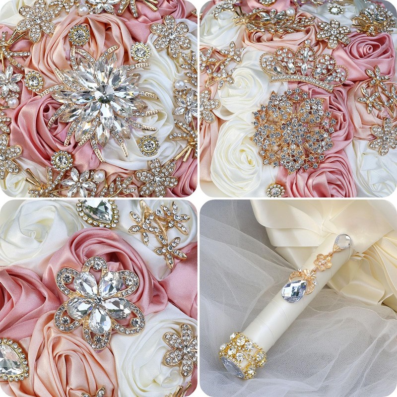 Qingforbesty Handmade Satin Rose Floral Bling Pearl Decor Bridal Wedding gallery