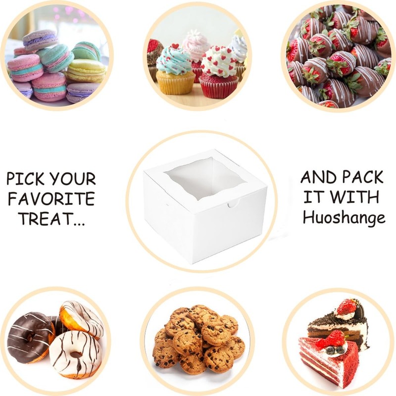 Cookie Boxes With Window 4.5x4.5x3 Inch White Bakery Mini Treat 50 PCS Set gallery
