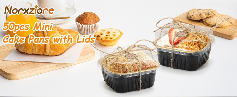 Mini Square Baking Cups with Lids, 50 Pcs 5oz Aluminum Foil Cupcake Tins with gallery