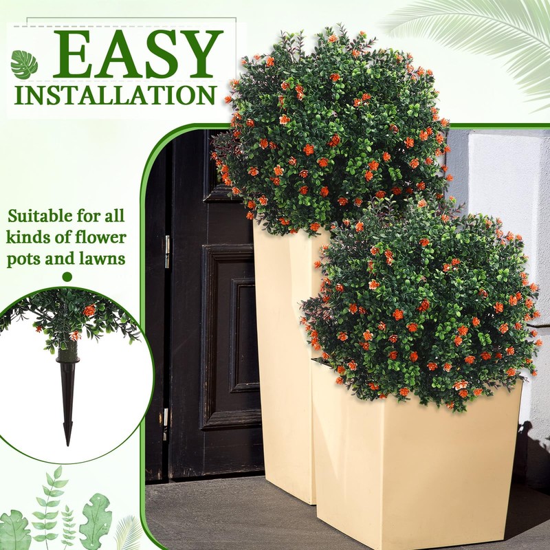 Yunlly Set Of 2 Artificial Boxwood Topiary Ball Tree Fake Bushes Shrubs Outdoor gallery