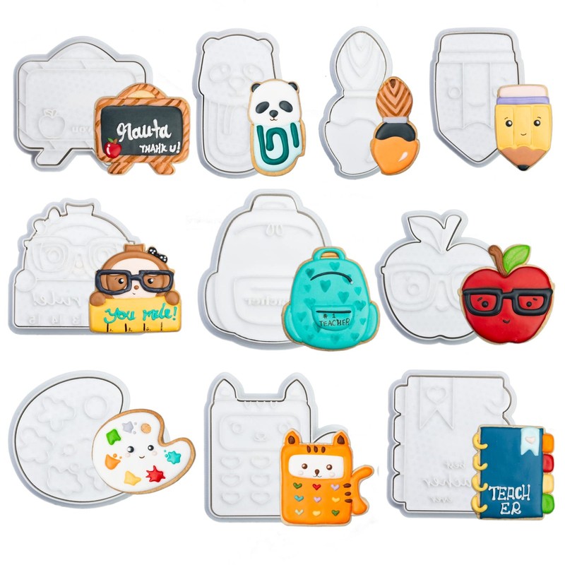 Back to School Cookie Cutter Set with Plunger Stamps 11PC Kitchen Gifts Birth…