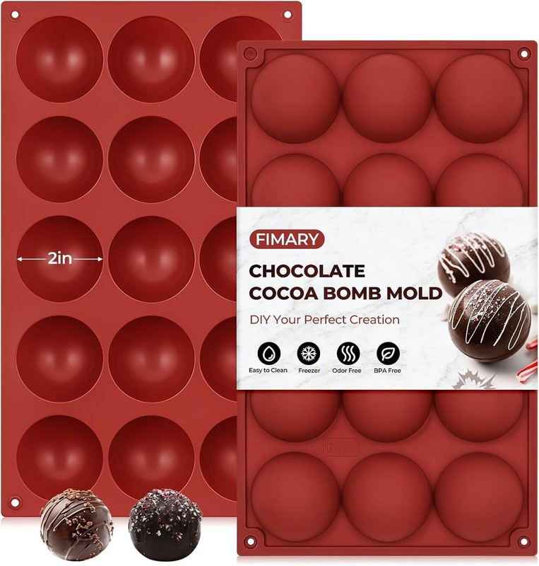 15-Cavity Non-Stick Silicone Semi Sphere Molds for Cakes & Chocolates - 2-Pack gallery