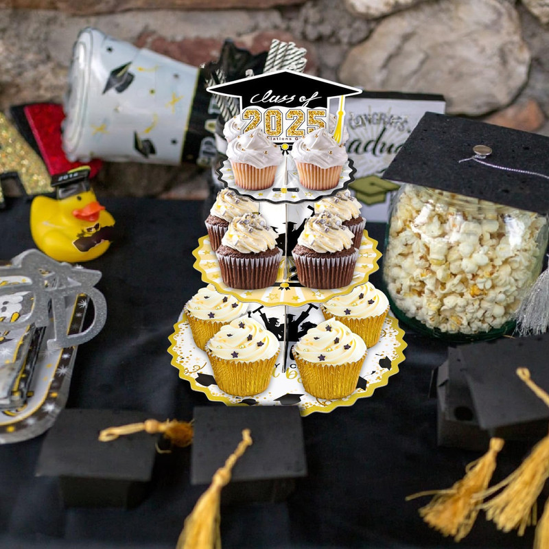 Set of 2 Graduation Cupcake Stand for 50 Cupcakes Black Gold Graduation Cap D... gallery
