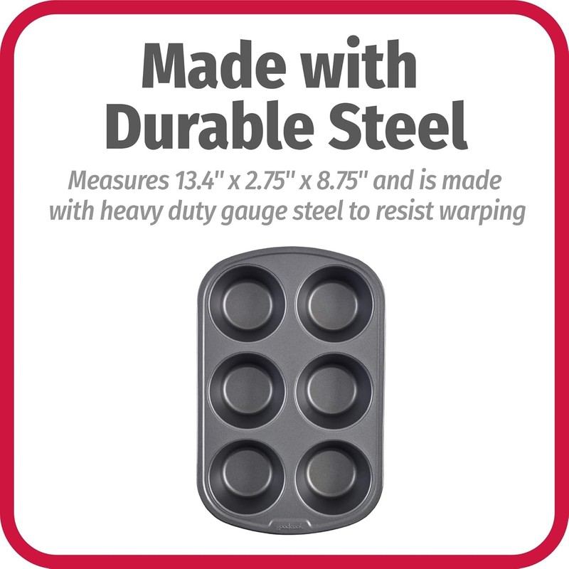 Everyday Nonstick Steel Jumbo Texas Muffin Pan, 6-cup, Gray gallery
