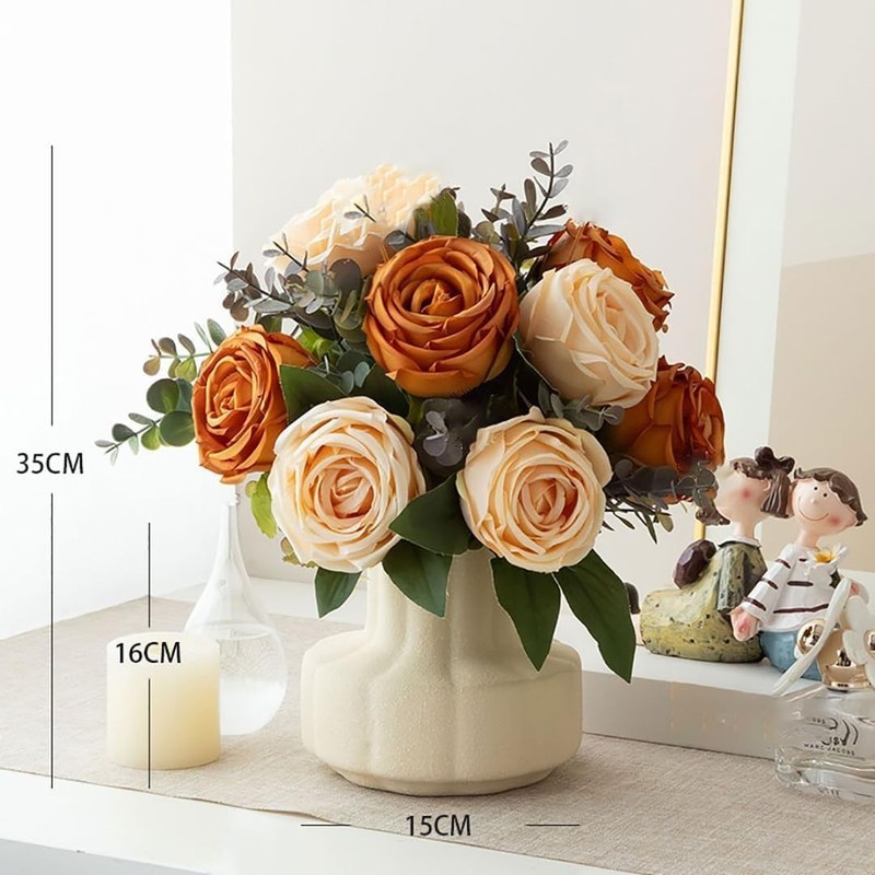 Silk Roses Artificial Flowers in Vase,Fake Flowers with Vase,Faux Flower Orange gallery