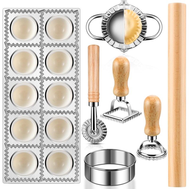 8 Pieces Ravioli Mold Set, ravioli cutter, Ravioli Maker Cutter with Roller W…