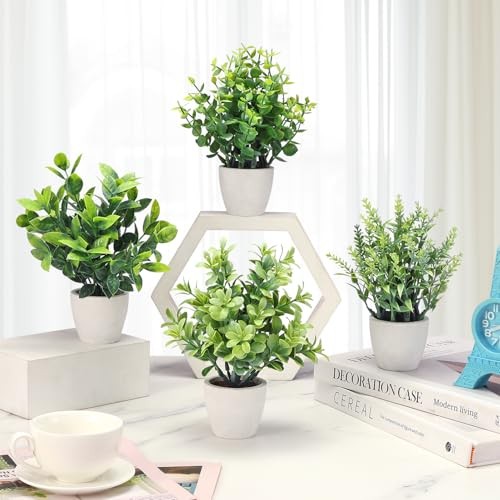 4 Pack Fake Plants Ceramic Mini Artificial Greenery Potted Plants for White gallery