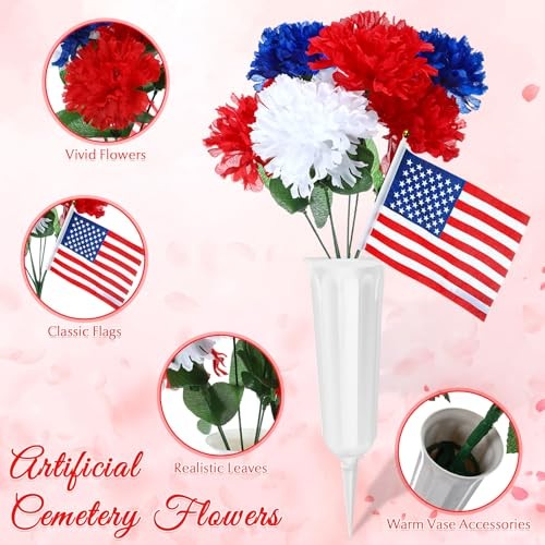 3 Pcs Day Headstone Flower Saddle Cemetery Red, Blue and White Memorial gallery