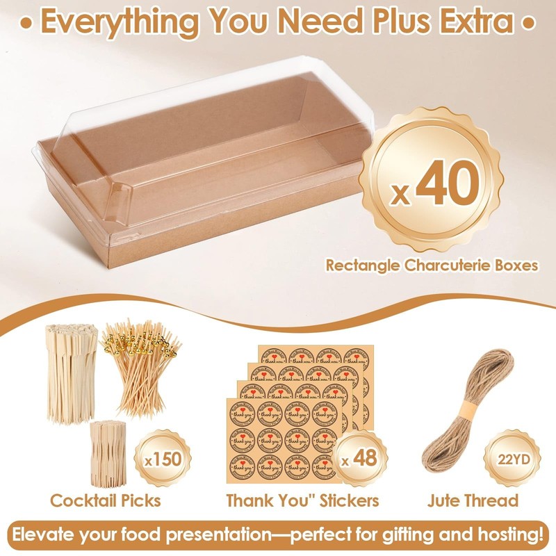40 Pack Charcuterie Boxes with Clear Lids, 150 Pcs Cocktail Picks, Small Char... gallery