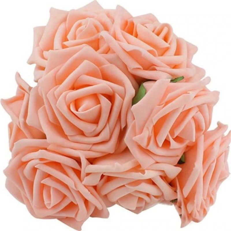 20pcs 7cm Rose Pink Foam Flowers Rose Stems Artificial Wedding Bride Bouquet