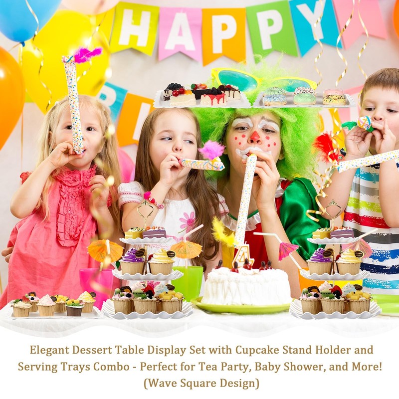 9 Pcs Cake Stand Plastic Dessert Table Display Set, 3 Pcs 3-tier Cupcake Stan... gallery