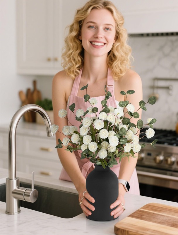 BLOSMON Fake Flowers in Vase for Centerpieces: Metal Vase with 12 Stems of Artif gallery