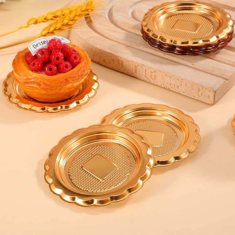20 PCS Mini Golden Cake Plates Round Mousse Cupcake Board Circle Base Tray gallery