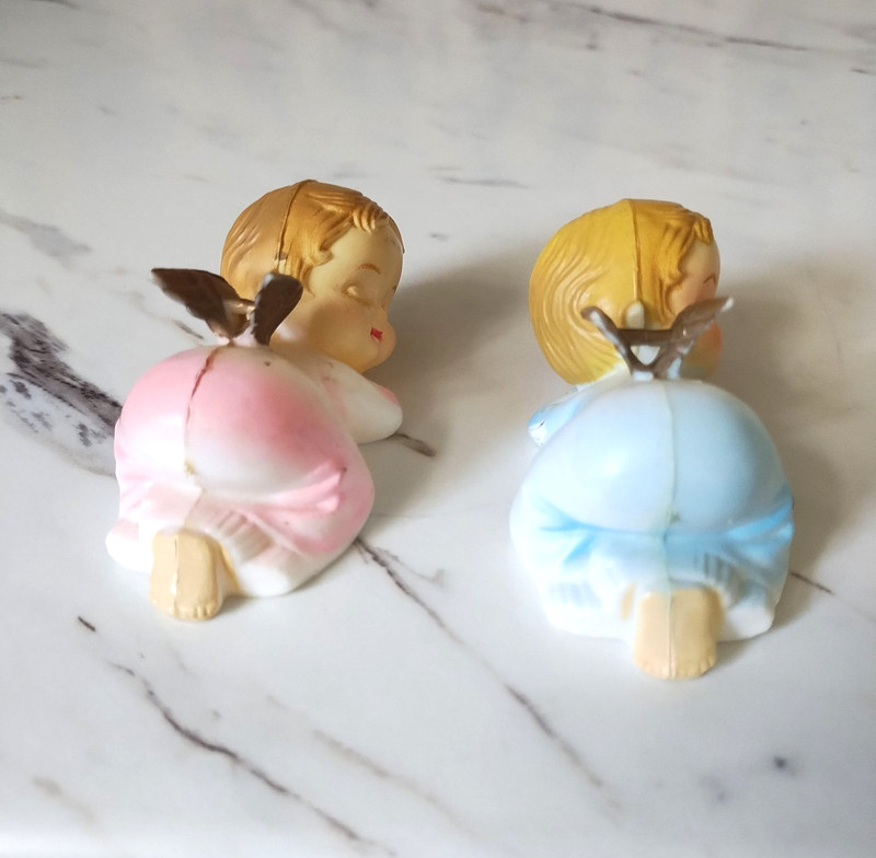 Pair of vintage pink & blue Wilton sleeping angel babies cake toppers Hong Kong gallery
