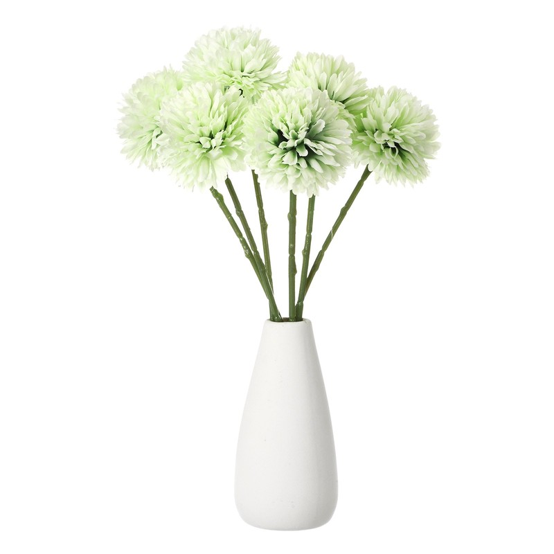 6pcs Artificial Chrysanthemum Ball Flowers Faux Mum Flower Bouquet, Green