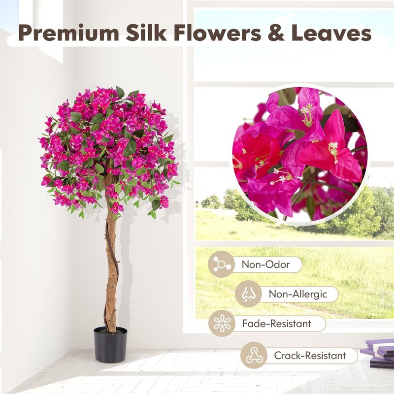 Goplus 53 Bougainvillea Artificial Tree Faux Silk Flower Tree In Pot W/ 576 gallery
