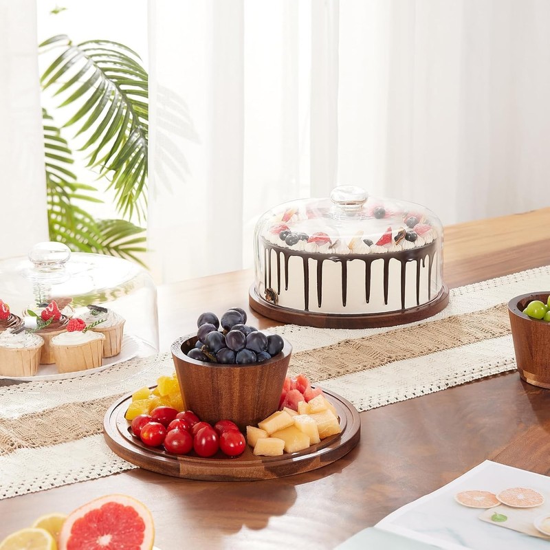 11-Inch Removable Glass Dome Acacia Cake Stand – Centerpiece for Any Occasion gallery