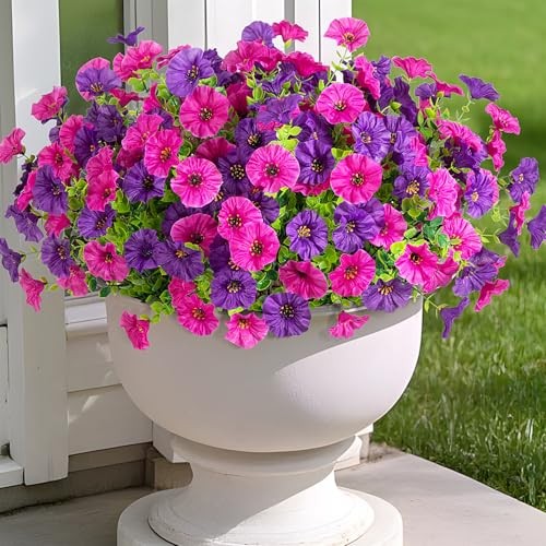 Artificial Flowers for Outdoors Decoration, 12 Bundles Dark Purple Light Purple gallery