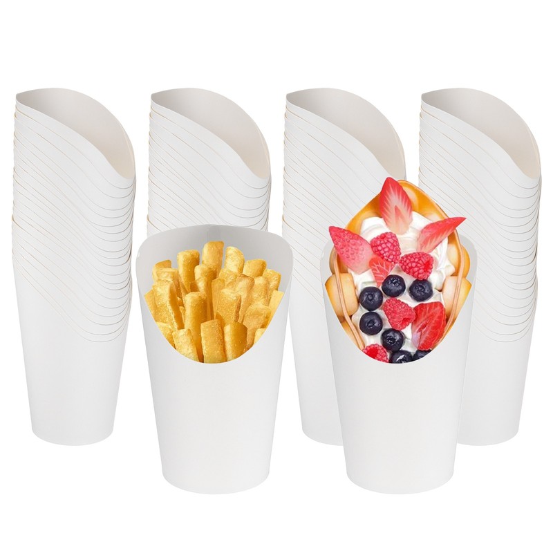 100Pcs French Fries Holder, 12oz Disposable Paper Charcuterie Cups, White