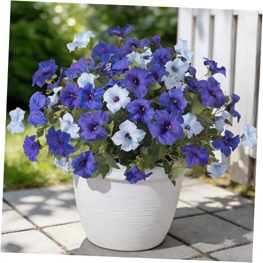 6 Pcs Artificial Flowers Fake Petunias for Outdoors, Faux Flowers Double Blue gallery