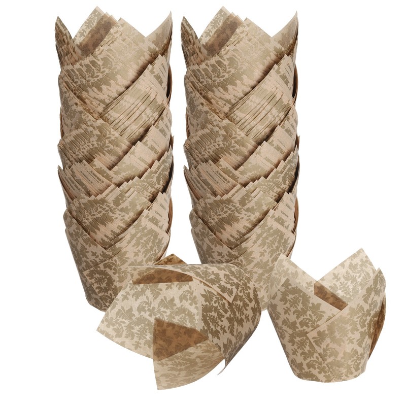 150Pcs Tulip Baking Cups Cupcake Muffins Liners Paper, (Flower, Brown)
