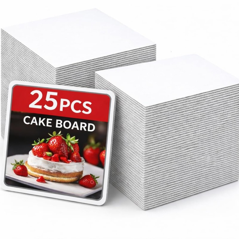 White 8 Inch Cake Boards 25-Packs Squares Base Food-Grade Card Board Square C…