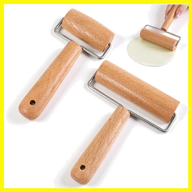 2 Pcs Small Rolling Pin with Handle, Wood Rolling Pins, Non-Stick Pizza Rolle…