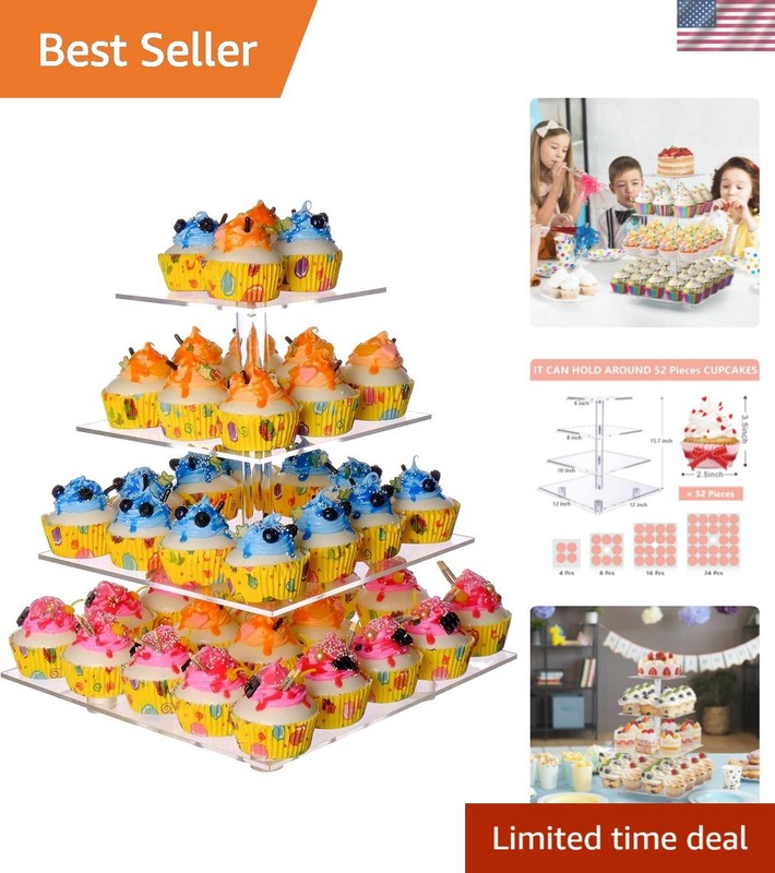 Cupcake Stand, 4 Tier Cupcake Stand for 50 Cupcakes, Square Tiered Cupcake To…