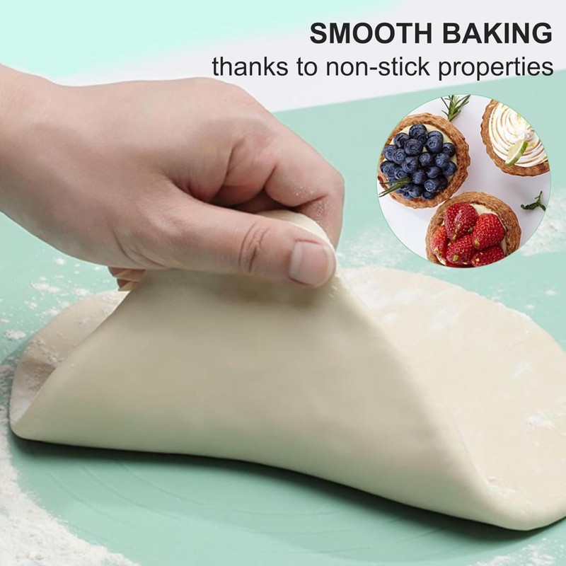 2-Piece Silicone Baking Mat Set with Rolling Pin, Extra 28"L x 20"W, Blue gallery
