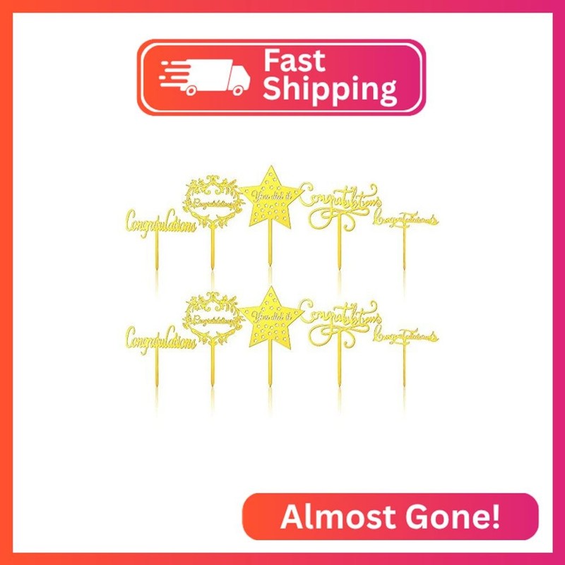 10 Pieces Congratulation Cake Toppers Gold Acrylic Cupake Toppers Cake Decoratio
