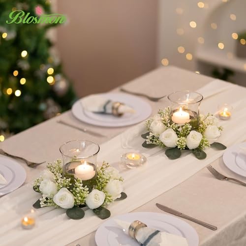 Small Flower Candle Wreath: Pcs White 3.9 Inch Inner Diam 2 D 9" - White gallery