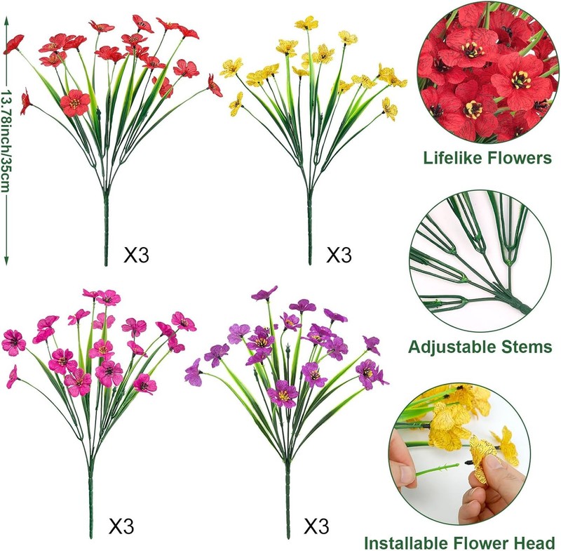 12 Bundles Fake Silk Flowers - UV-Proof for Indoor/Outdoor Home Decor gallery