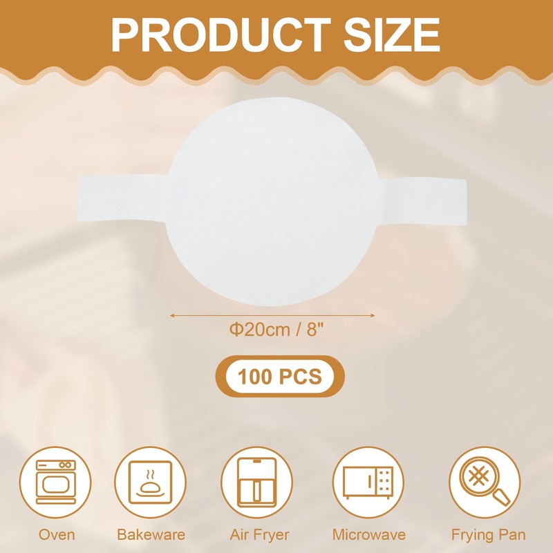 8 Inch Round Parchment Paper, Circle Baking Sheets Paper(White, Pack of 100) gallery