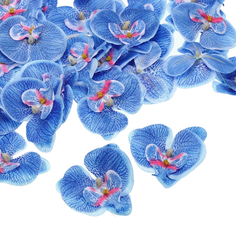 80Pcs 2.8″ Artificial Silk Butterfly Orchid Flower Heads for DIY, Blue