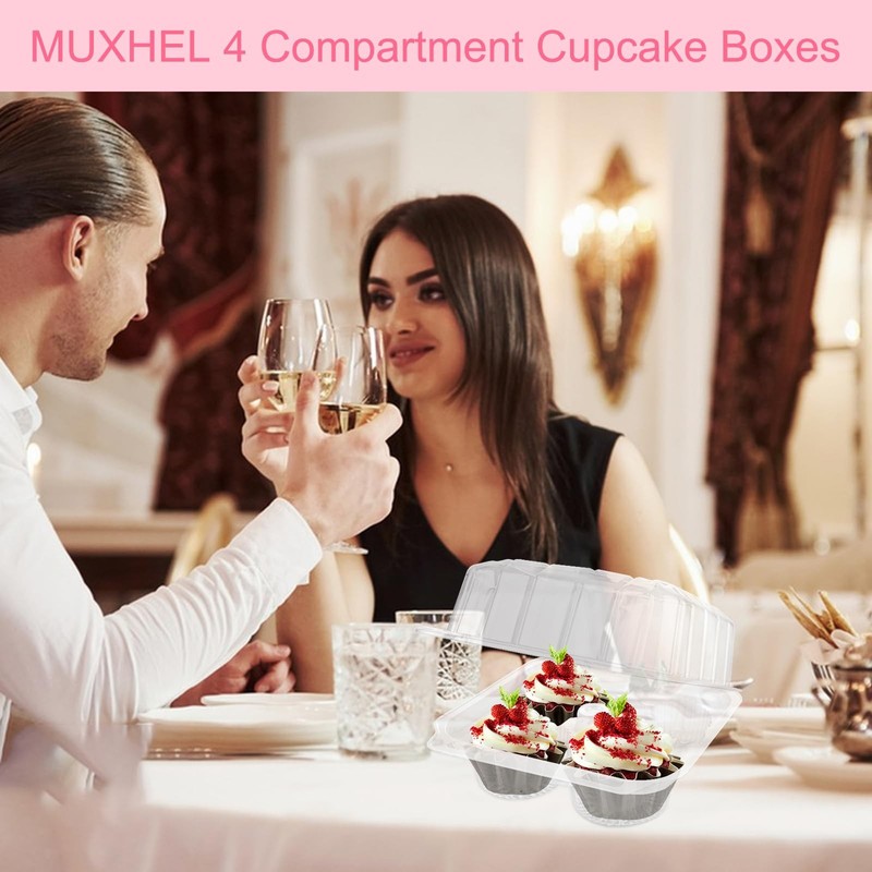 MUXHEL 50 Pcs Cupcake Boxes 4 Count, Clear Plastic Cupcake Container Stackabl... gallery