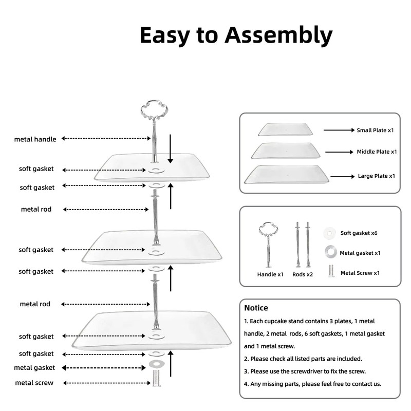 2 Pack Plastic 3 Tier Cupcake Stand with Gold Rim, Plastic Tiered Serving Sta... gallery