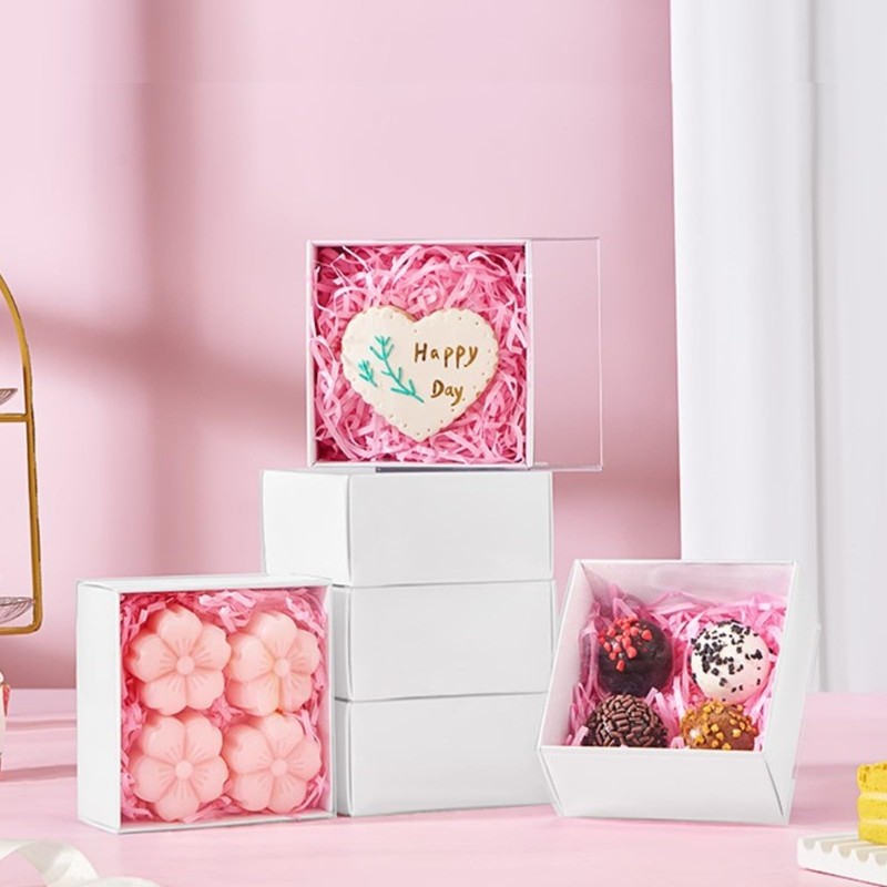 50-Pack of 4x4x2 Inch White Bakery Gift Boxes with Clear Pull-Out Drawers gallery