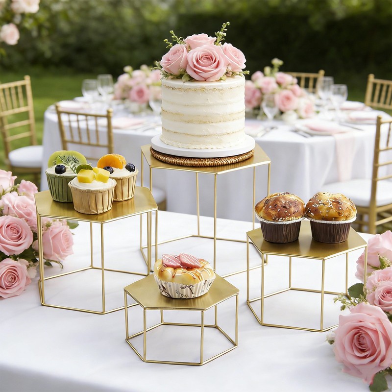 4 Piece Gold Dessert Table Display Set,Metal Cake&Cupcake Stands for Party Decor gallery