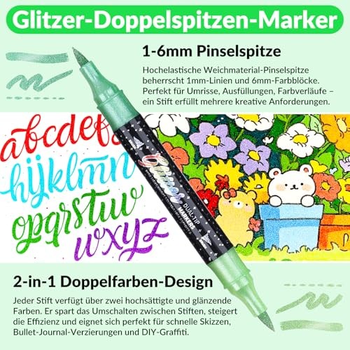 Glitter Effect Brush Markers Pens,72 Colors Dual Tip Glitter 36Pack 72Colors gallery