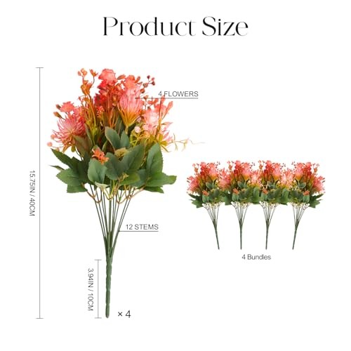 Artificial Flowers Plants for Outdoors, Fake Rose Flowers Green & Pink Rose gallery