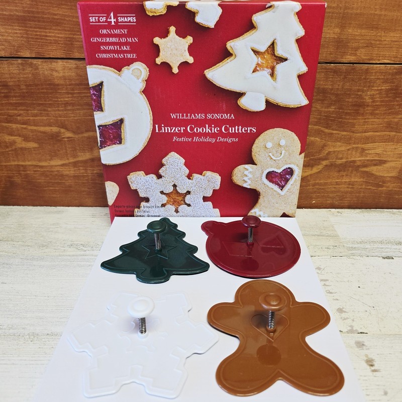 Set 4 Williams Sonoma Holiday Christmas Linzer Stained Glass Cookie Cutter Kit