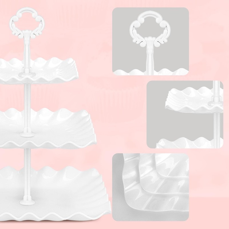 5 Piece Cake Stand Set W/ 2 x Large 3-Tier Cupcake Stands 3 x Appetizer Trays gallery