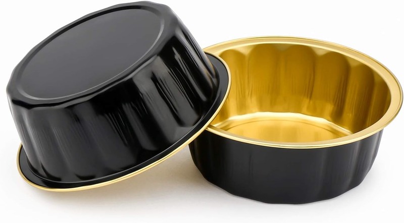 Disposable Ramekins W/ Lids 8 oz 50 Pack Black Gold Aluminum Foil Cups gallery